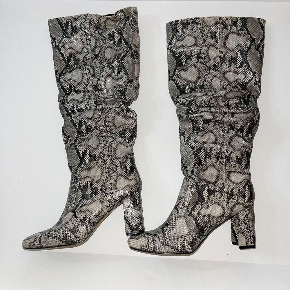 Ego Block Heel Faux Snake Slouch Boots